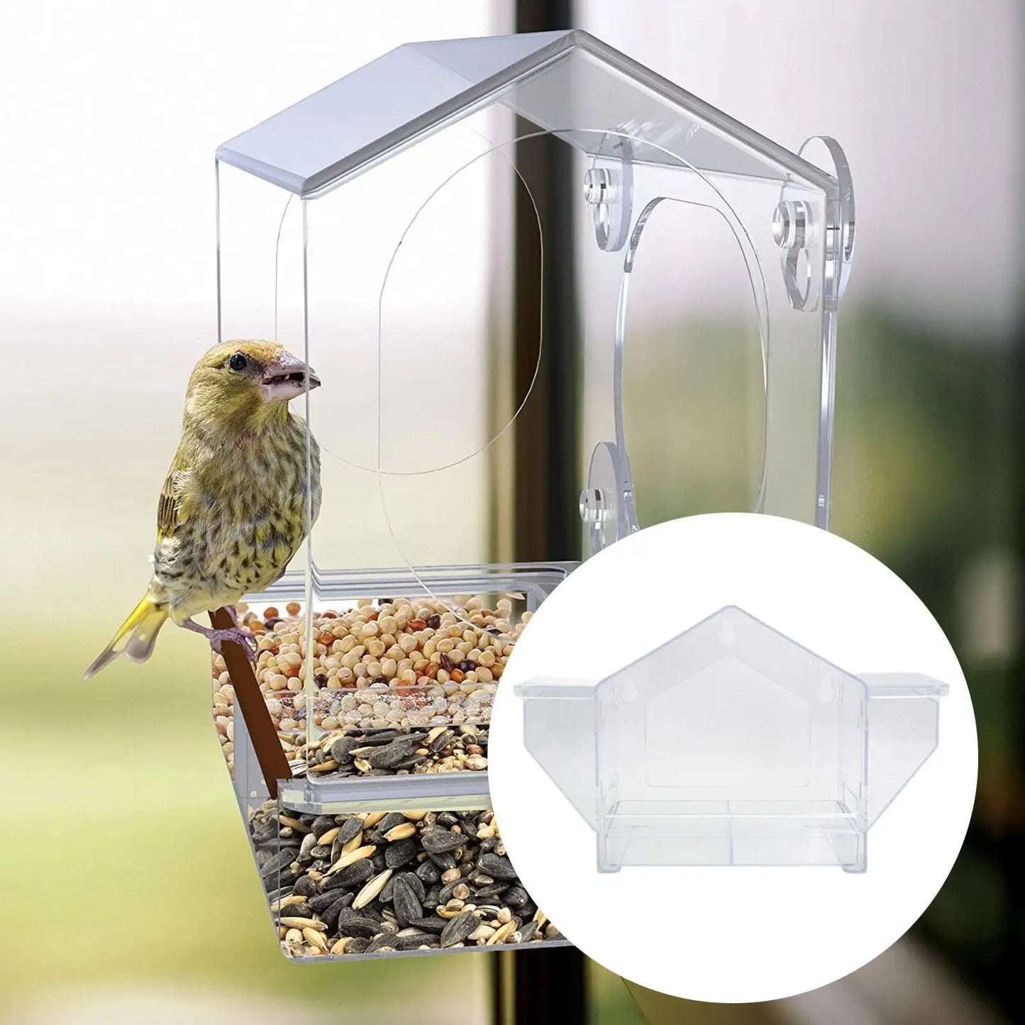 Bird Feeder Removable Food Storage Tray Transparent for Bird Watching Birdfeeder for Backyard Outdoor Lawn Patio Lovebirds