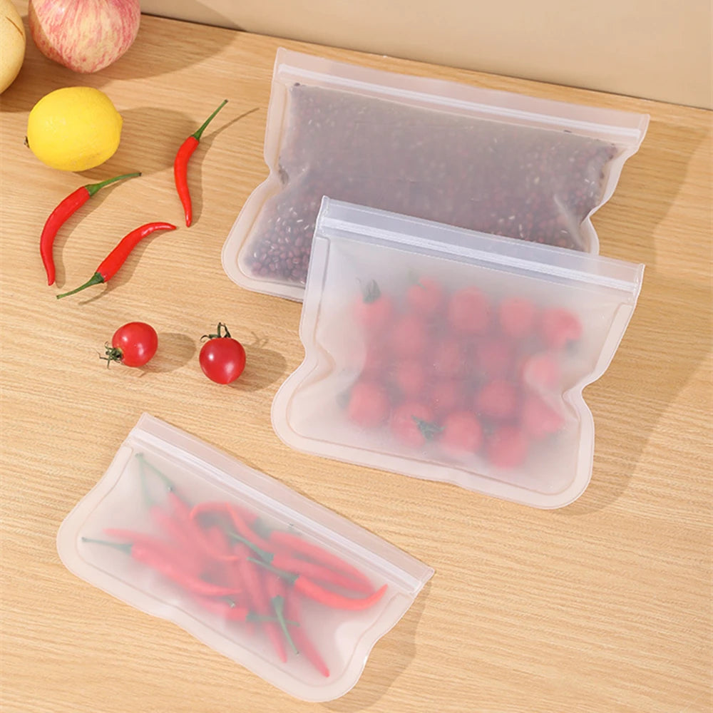 Reusable Food Storage Bag Stand Up Zip Shut Bag Leakproof Containers Fresh Vegetables Fruits Storage Bag Fresh Wrap Ziplock Bag