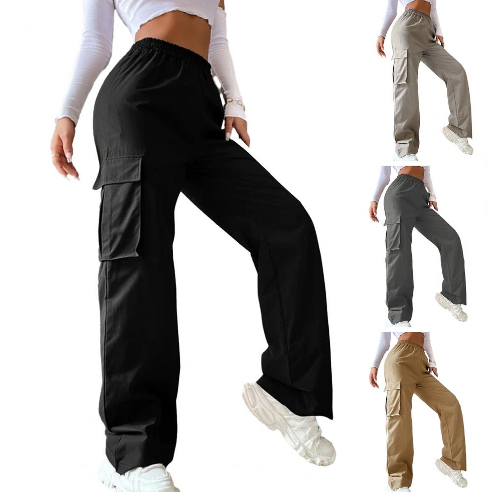 Women Cargo Pants Stylish Women's Cargo Pants Trendy Wide Leg Trousers with Elastic Waist Pockets Casual Korean for Spring