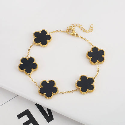 High Quality Hot Selling Plum Blossom Plant Five Leaf Flower Sweater Chain Bracelet Necklace Jewelry Set Stainless Steel Women's