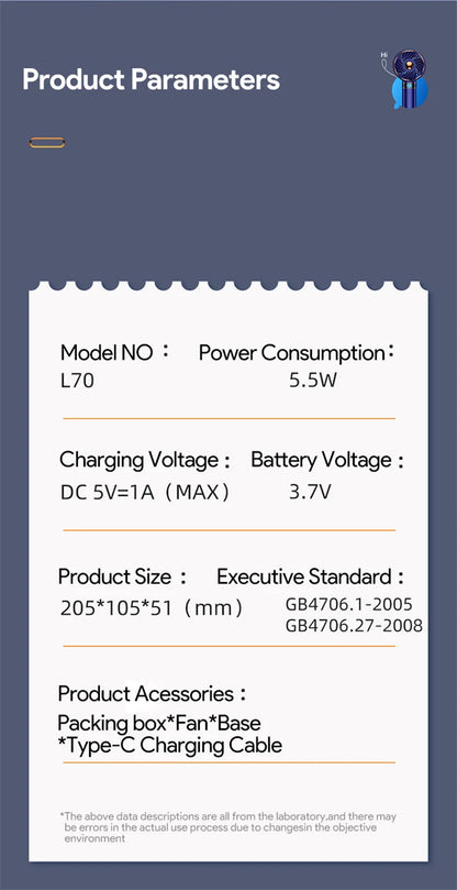 Hand Fan 2024 New Handheld Mini Fan USB 5000mAh Rechargeable Mini Portable Small Pocket Fan Data Display