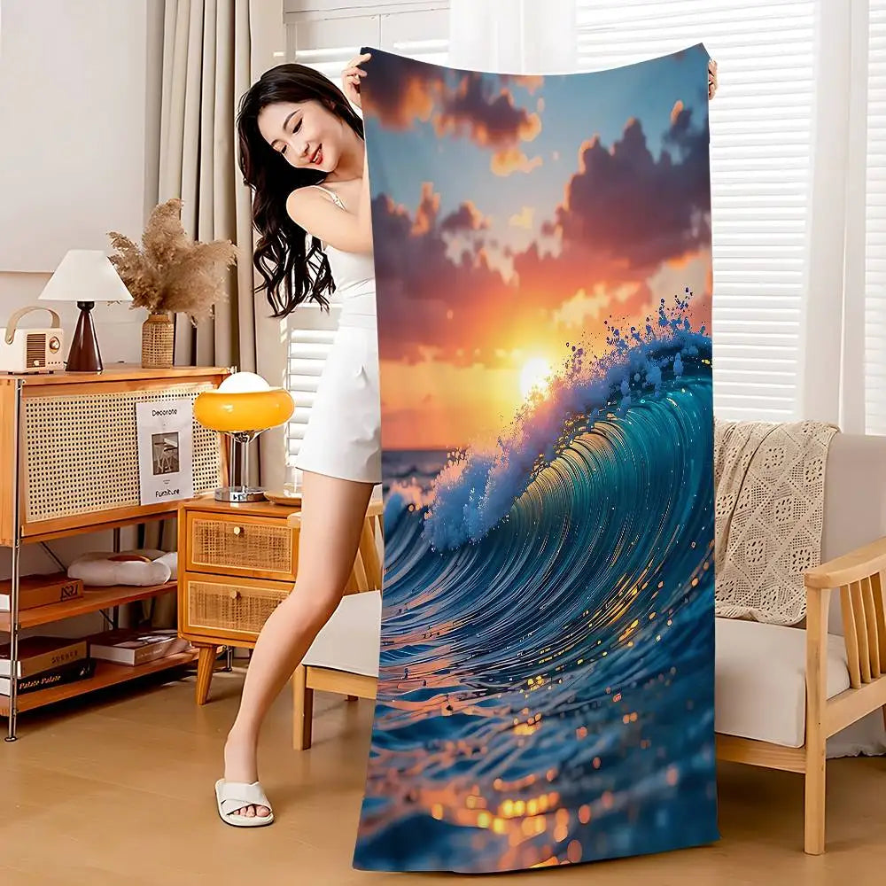 Beach Ocean Wave Anime Beach Swimming Towel Soft Absorbent Washcloth Children's Gifts For Kids Travel Camping Gym