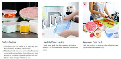 12PCS Silicone Cover Stretch Lids Reusable Airtight Food Wrap Covers Keeping Fresh Seal Bowl Stretch Wrap Cover Kitchen Cookware