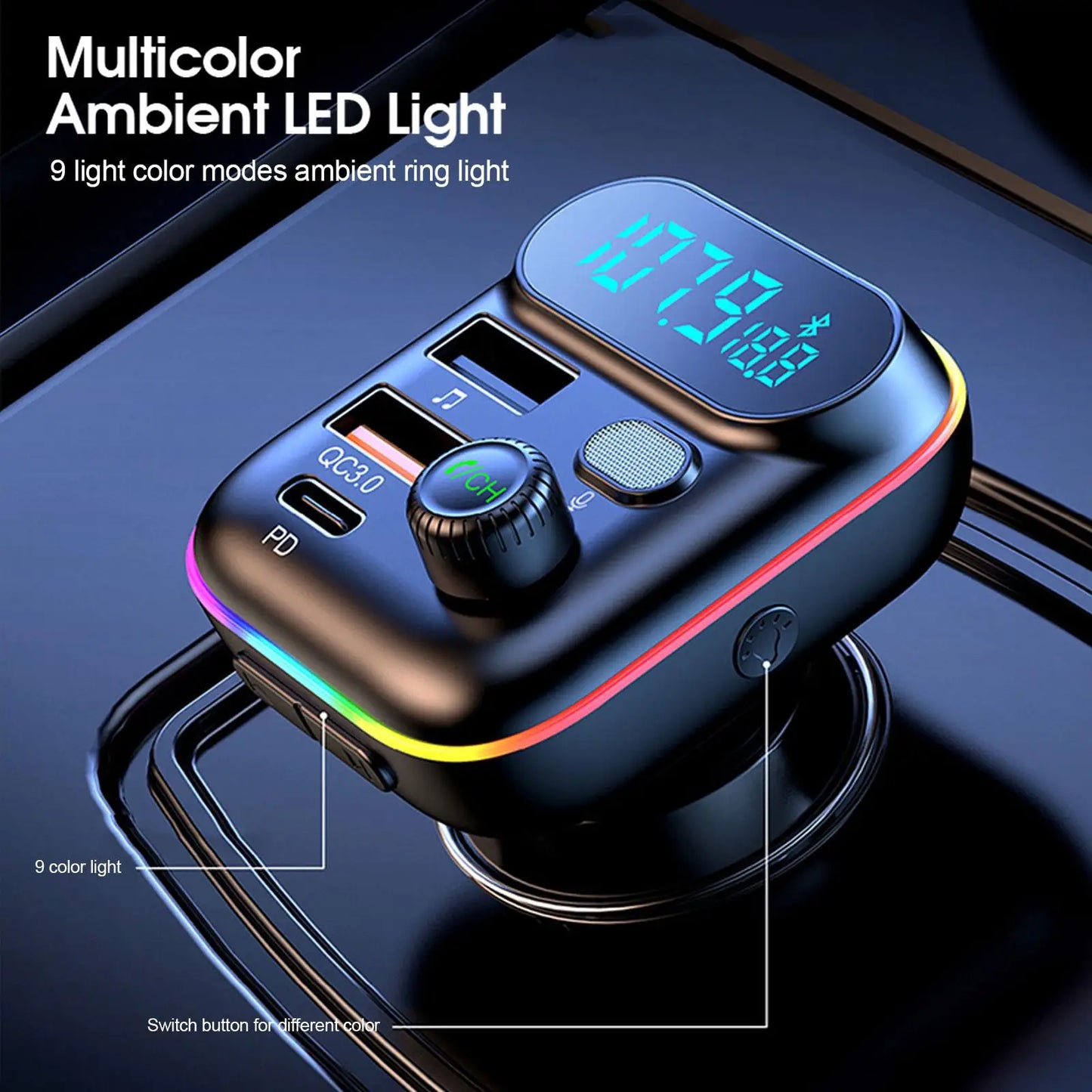 Car Bluetooth FM Transmitter Bluetooth 5.0 FM Transmitter USB PD Car Fast Charger Electronic Accessories