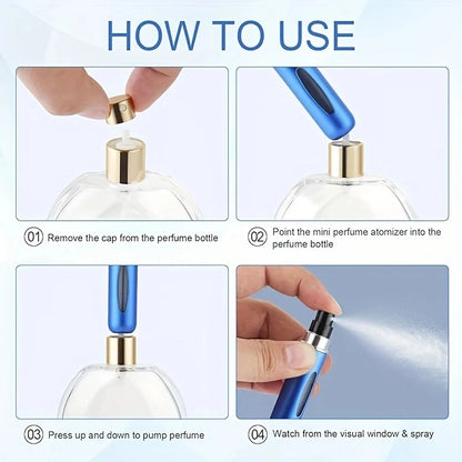 6 Portable Spray Bottles Travel Size 5ml Self-Priming Bottom Fill Perfume Bottle Set