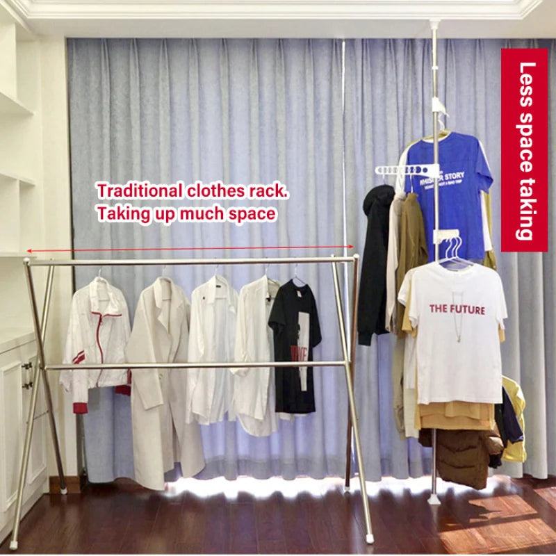 Household Flooring drying rack indoor telescopic pole drying rack Balcony Window Retractable drying rod Fixed Hanging Coat Racks