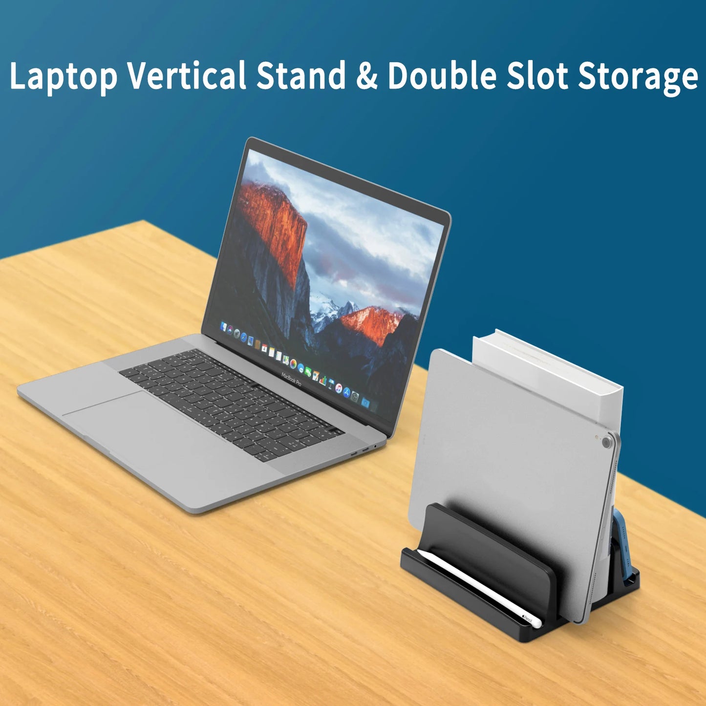 Vertical Laptop Stand, 3 Slots  Desk Laptop Holder & Laptop Docking Station Stand for MacBook, Tablet, Phone - Universal