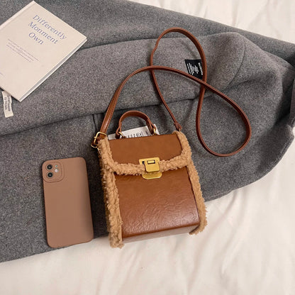 Fashion Small Totes Bag 2024 Trend PU Leather Shoulder Bags for Women Cute Short Handle Crossbody Phone Bag Luxury Fur Handbags