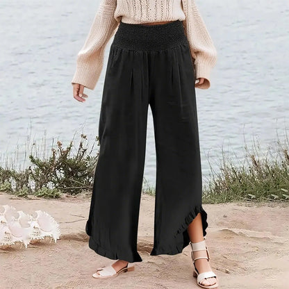 Summer Womens Palazzo Pants Summer Casual Flowy Wide Leg Trousers Beach Travel Vacation Outfits All Match Loose Baggay Pants
