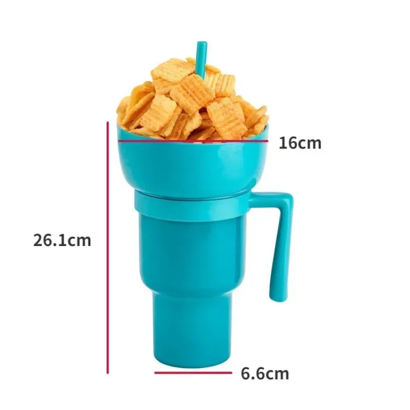 900-1000ml Large Capacity Beverage Popcorn Integrated Multifunctional Straw Cup Bowl Creative Snack Drinks Cup