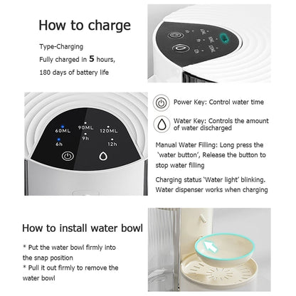 Smart Pet Water Dispenser, Wireless Cat Water Fountain, Dumping Dog Water Dispenser, Rechargeable Automatic Water Feeder
