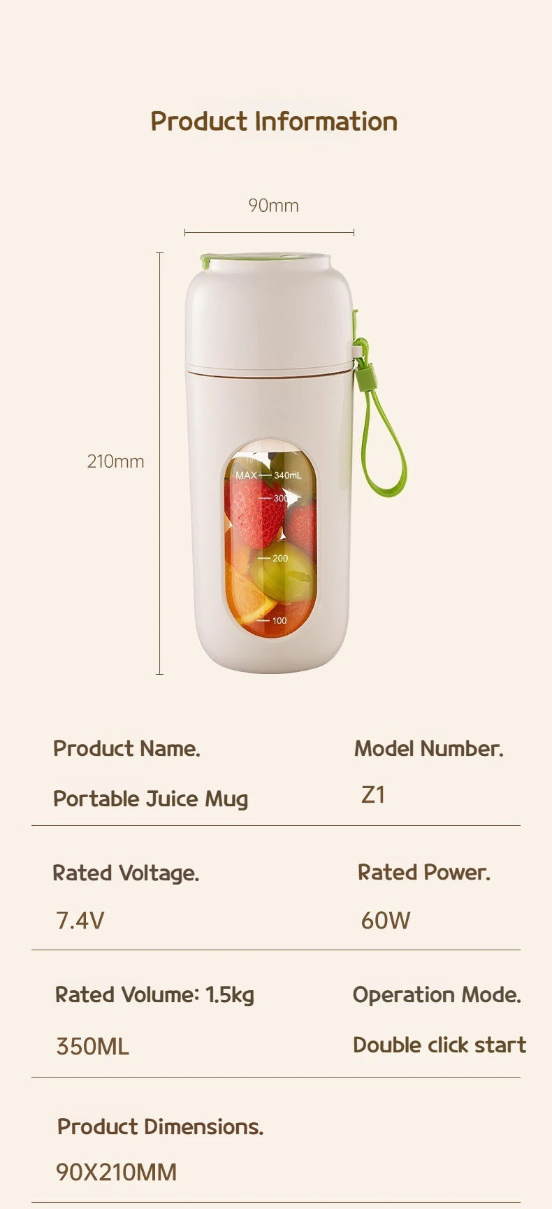 Portable Electric Blender Cup for Smoothies, Shaved Ice, and Juices - 12-Blade Stainless Steel with Wireless Charging Function