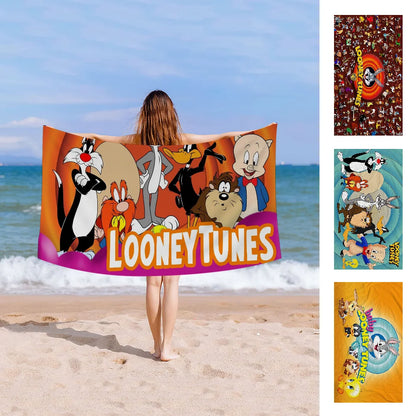 L-Looney-Tunes Beach Towel Cartoon Cute Summer Kids Large Bath Pool Beach Towel Microfiber Absorbent For Swimming Travel