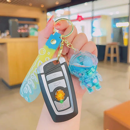 Cute Astronaut Keychain Space Capsule Lava Lamp Oil Filling Bear Key Chain Gift Pendant for Couples Bag Charm Accessories