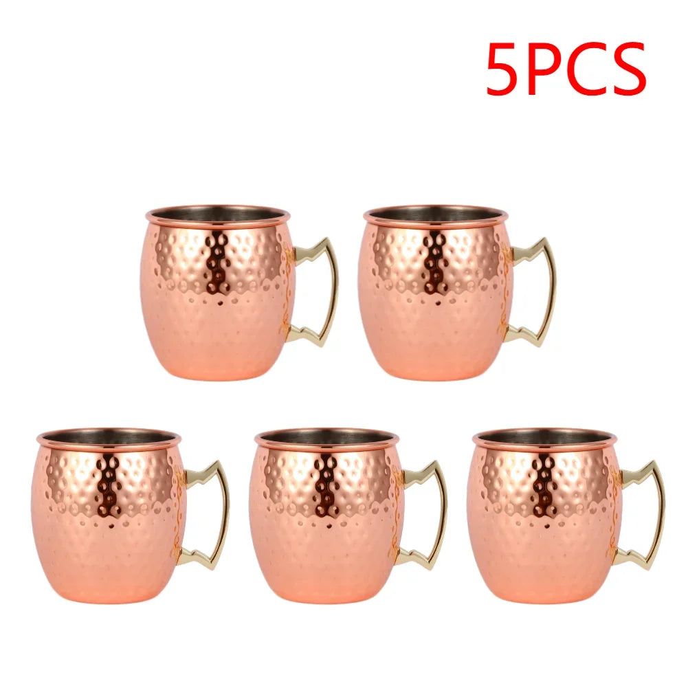 1-8PCS 500ML Moscow Mule Copper Mugs Metal Mug Cup Stainless Steel Hammered Copper Plated Beer Coffee Cup Bar Cocktail Wine Cups