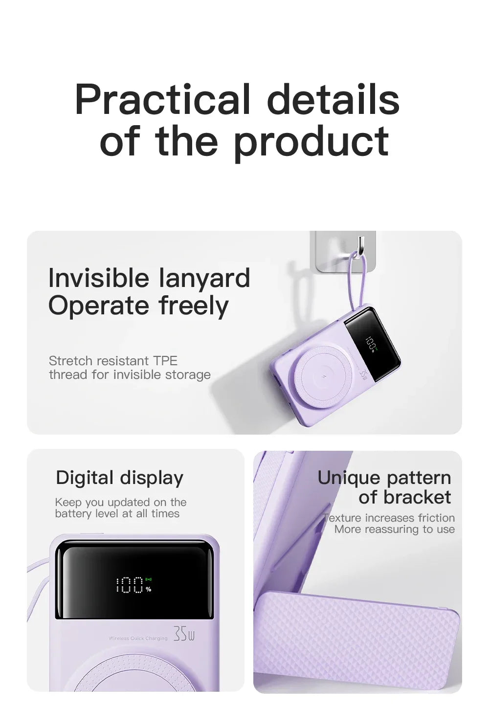 New Portable Built in Cables Magnetic Wireless Power Bank PD35W Fast Charging 20000mAh Large Capacity Powerbank for iPhone 16 15