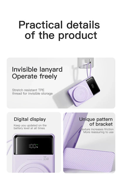 New Portable Built in Cables Magnetic Wireless Power Bank PD35W Fast Charging 20000mAh Large Capacity Powerbank for iPhone 16 15