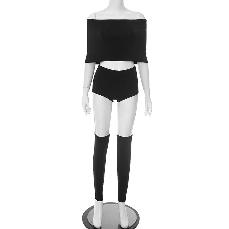 Women's clothing 2025 summer sexy one-shoulder lapel top tight shorts calf socks three-piece suit club clothing Vestidos