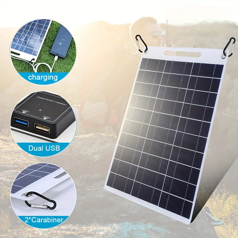 Portable Solar Phone Charger - 2 USB Ports 5V/2.4A Fast Charging for Outdoor Adventures & Emergency Power Supply