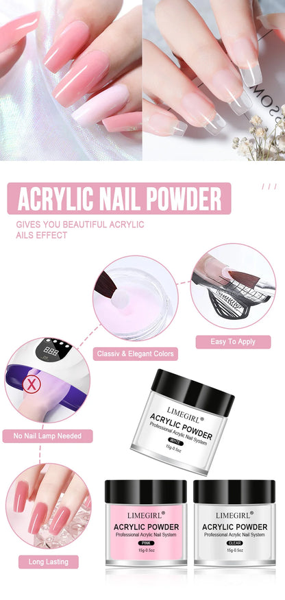 40ml Crystal Liquid With 45ml Acrylic Powder Set Lnclude Pink White Transparent Acrylic Powder Kit Suitable Beginner Nail Kit