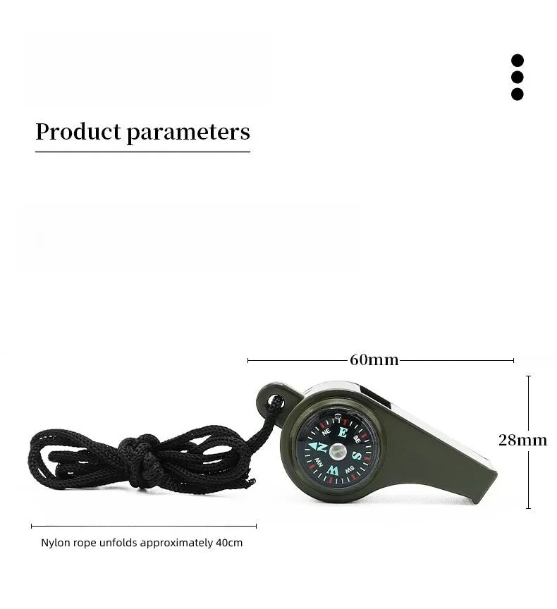 3 in 1 Camping Hiking Emergency Survival Whistle with Compass,Thermometer,Outdoor Whistle Camping Tools ArmyGreen Color