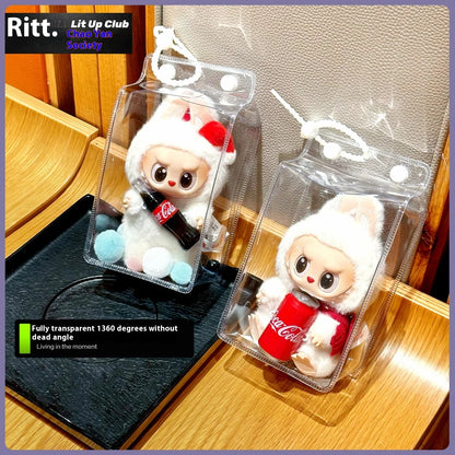 Labubu Fully Transparent Square Walking Bag Labubu Sitting Posture Protective Cover Labubu Protective Cover Display Bag Fashion