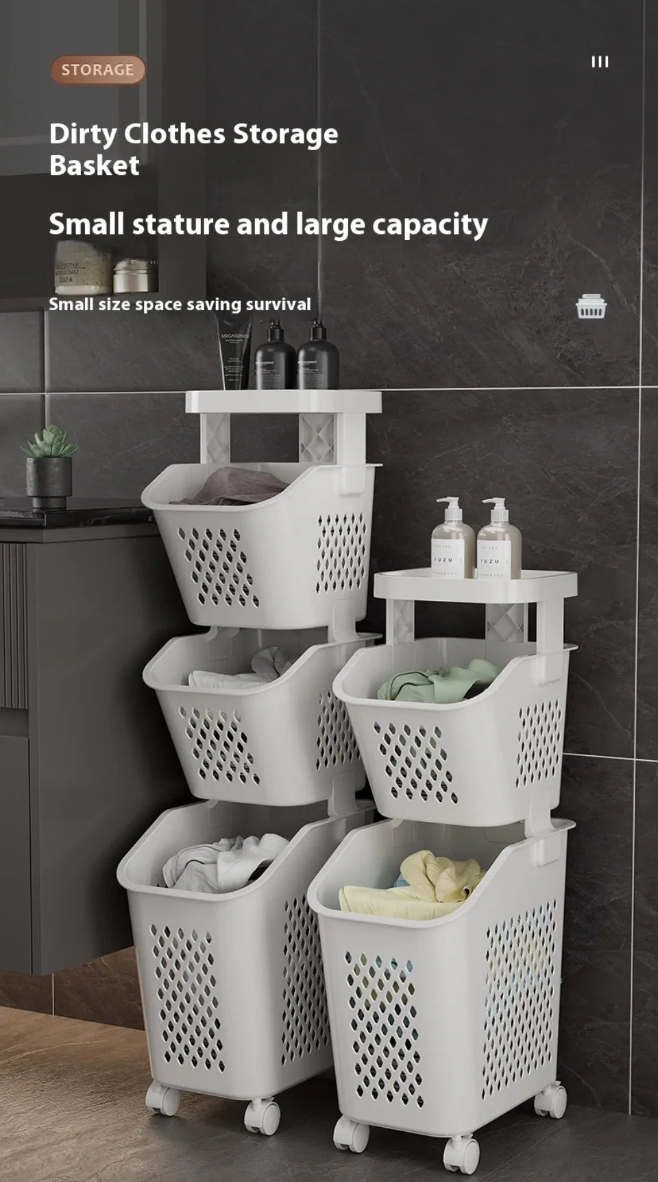 Multilayer Laundry Storage Basket Wheels Pp Plastic Laundry Baskets With Wheel Household Sundries Bathroom Toilet Storage Rack
