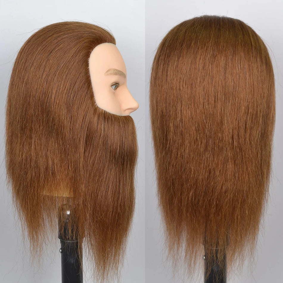 100% Human Hair Male Mannequin Head With Hair Beard Practice Manikin Hairdresser Cosmetology Training Doll Head For Hair Styling