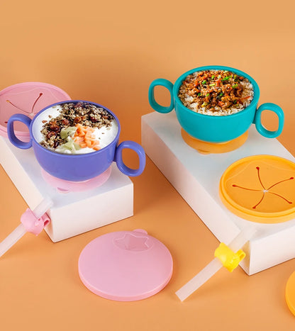 Children Tableware Baby Plastic Snack Bowl High Suction Double Handle Snack Cup Snacks Storage Box Kids Feeding Bowl