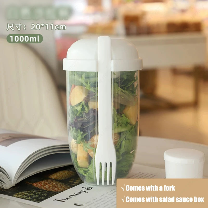 Portable DIY Salad Cups Breakfast Cereal Nut Yogurt Container Set with Fork Sauce Bottle Picnic Food Container Bento Lunch Box