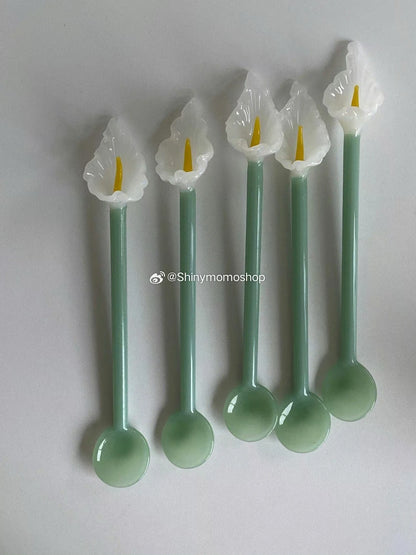 Calla Lily Animals Cartoon Bear Glass Spoon Dessert Spoon Coffee Glass Stir Spoon  Long Handle Spoon Yogurt Spoon