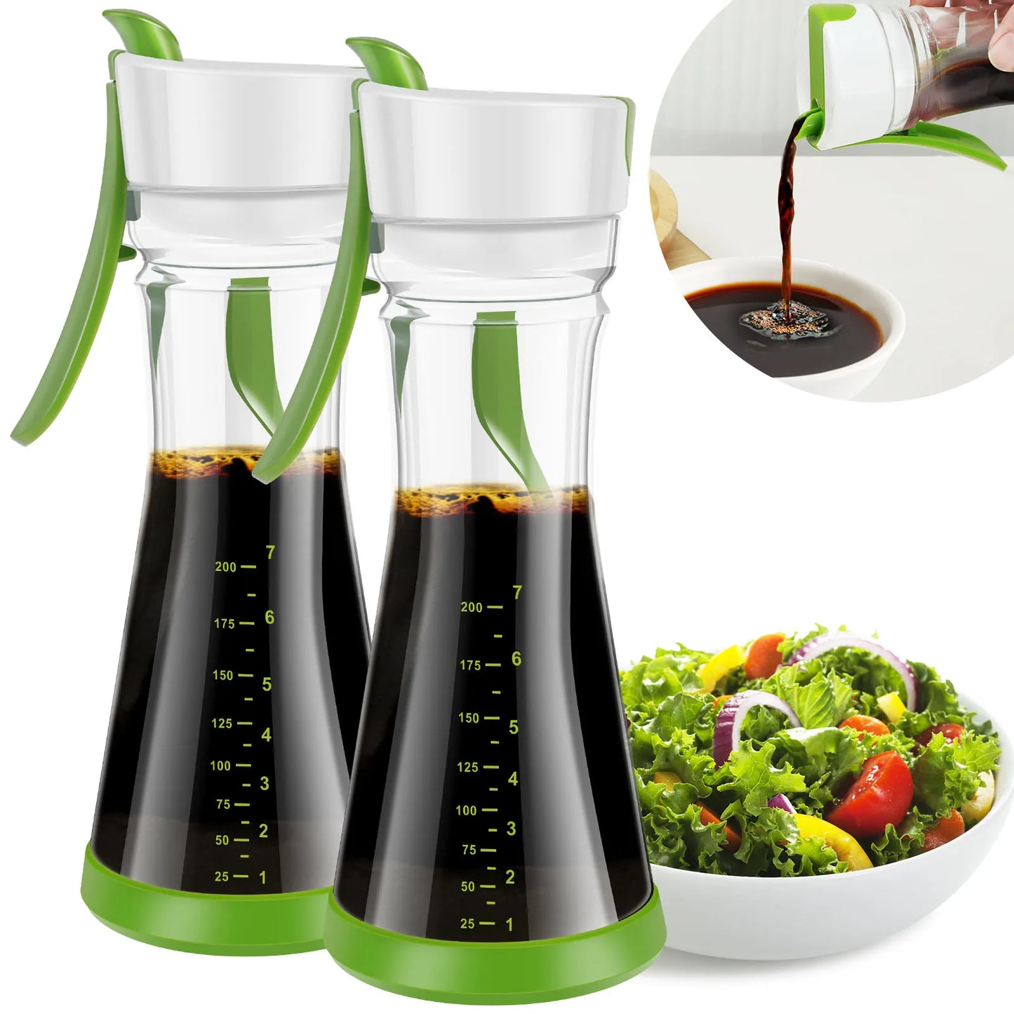 2Pcs Salad Dressing Shaker with Handle Leakproof Salad Dressing Mixer with Scale Dishwasher Safe Salad Dressing Bottle Shaker