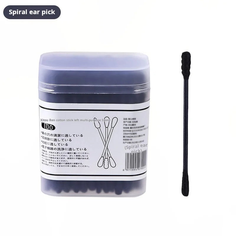 New Boxed Black Cotton Swabs Japanese Earpick Cotton Swabs Clean Blackhead Earpick Disposable Double-ended Cotton Swabs