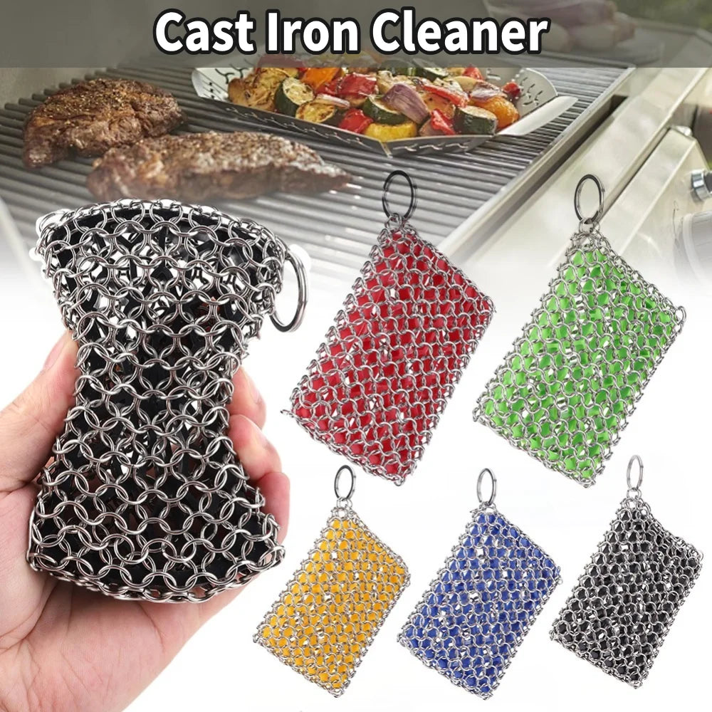 Stainless Steel Cast Iron Scrubber Skillet Chainmail for Cast Iron Pan Chain Mail Scrubber Cast Iron Sponge Metal Scrubber
