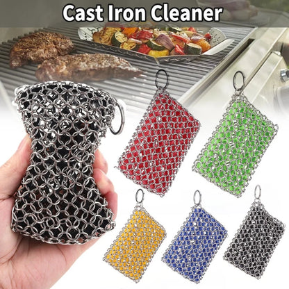 Stainless Steel Cast Iron Scrubber Skillet Chainmail for Cast Iron Pan Chain Mail Scrubber Cast Iron Sponge Metal Scrubber