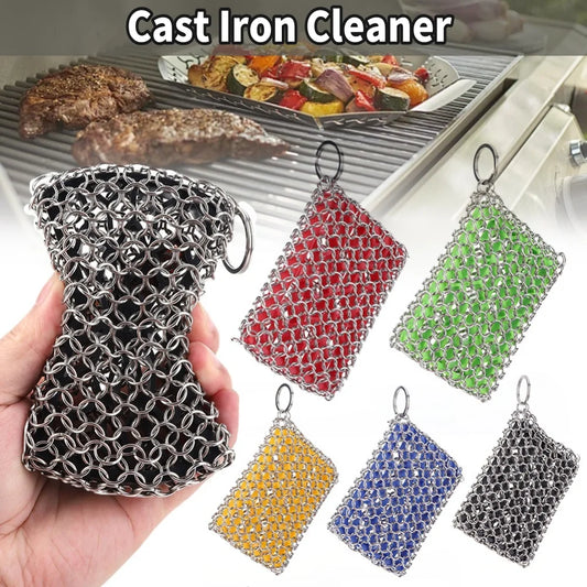 Stainless Steel Cast Iron Scrubber Skillet Chainmail for Cast Iron Pan Chain Mail Scrubber Cast Iron Sponge Metal Scrubber