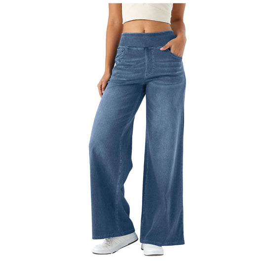 Fashion Baggy Jeans For Women Bleached Vintage High Waist Wide Leg Denim Pants With Pockets Boyfriend Stretchy Palazzo Pants