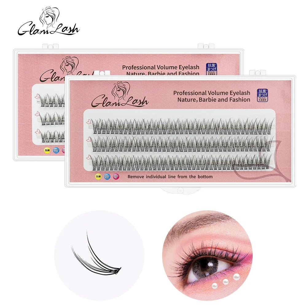 GLAMLASH A/M Natural Cluster Fishtail Type Dovetail Eyelash Extension Premade Volume False Grafted Thick Spikes Lash Soft Makeup