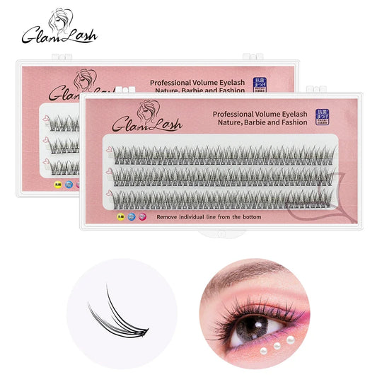 GLAMLASH A/M Natural Cluster Fishtail Type Dovetail Eyelash Extension Premade Volume False Grafted Thick Spikes Lash Soft Makeup