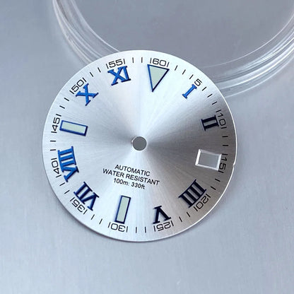 Grey Silver Sunburst 29mm Watch Dial fit NH35 NH35A NH36A Silver/Gold/Rose Gold/Green Roman Numerals Index Hand Set Watch Parts