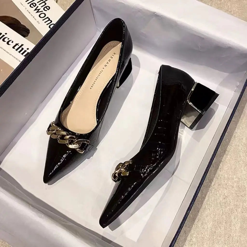 Office Shoes For Women 2024 Ladies Summer Footwear With Medium Heels Pointed Toe Luxury Leather Casual Comfortable And Elegant A