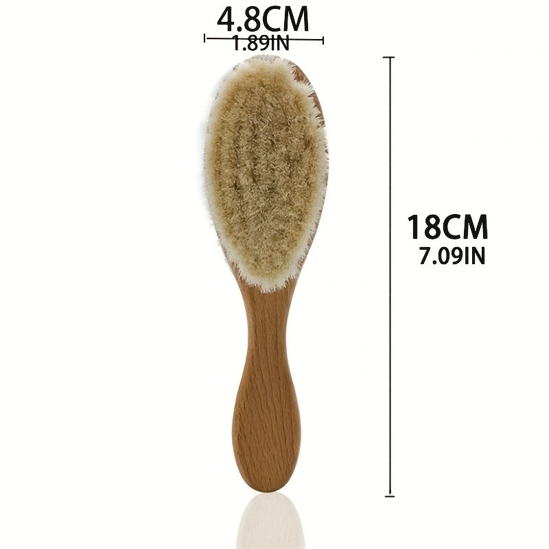 Baby Hair Brush With Wooden Handle And Super Soft Pure Natural Wool Bristles For Newborns & Toddlers Infant Comb Head Massager