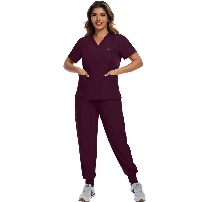 Surgical Scrubs Unisex - Quick-Dry Dental Clinic & ER Workwear Split Set W/Short Sleeve & Anti-Microbial 6 Pockets