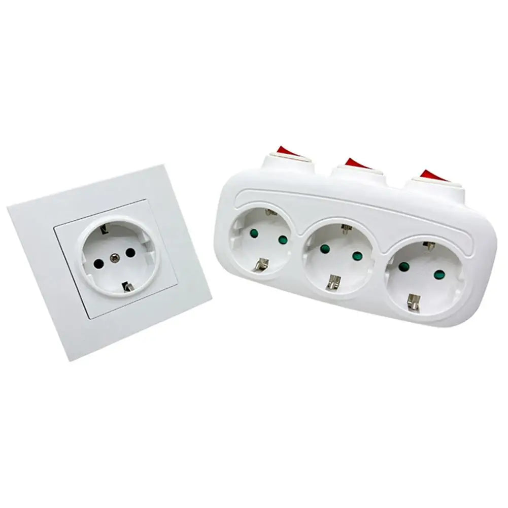 EU Electrical Sockets With ON/OFF Switch Euro Mounted 1 To 3 Way Germany Standard Extensions Adapter Power Plug Socket ﻿