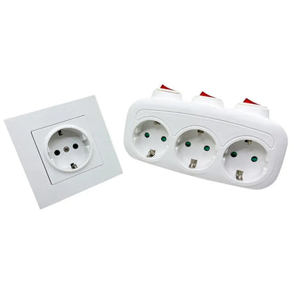 EU Electrical Sockets With ON/OFF Switch Euro Mounted 1 To 3 Way Germany Standard Extensions Adapter Power Plug Socket ﻿