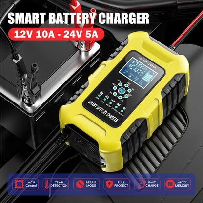 Car Battery Chargers 12V/10A 24V/5A Full Automatic AGM Wet Smart Battery Chargers Maintainer Portable Battery Chargers