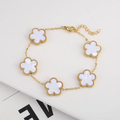 High Quality Hot Selling Plum Blossom Plant Five Leaf Flower Sweater Chain Bracelet Necklace Jewelry Set Stainless Steel Women's