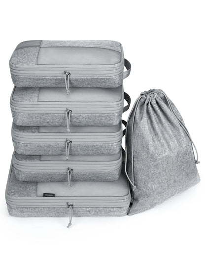 BAGSMART Compression Packing Cubes 6 Set Travel Organizers for Luggage Compressed Organizers  Suitcase Organizers with Shoe Bags