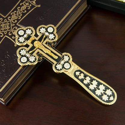 Orthodox Church Handle Blessing Church Cross Gold Plated Colorful Enamel Jesus Crucifix icon Cross With INRI For Prayer