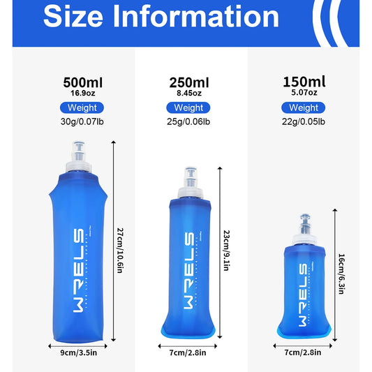 WRELS Camping Soft Water Bottle Drinking Sport Folding Bag Flask Outdoor Running Hydration Pack Waist Bicycle BPA Free